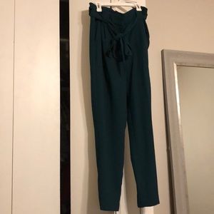 Dark teal dress pants with tie waist